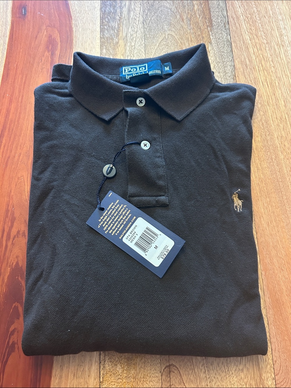 NWT Polo Ralph Lauren Mens Long Sleeve Polo Shirt Classic Fit Brown Medium